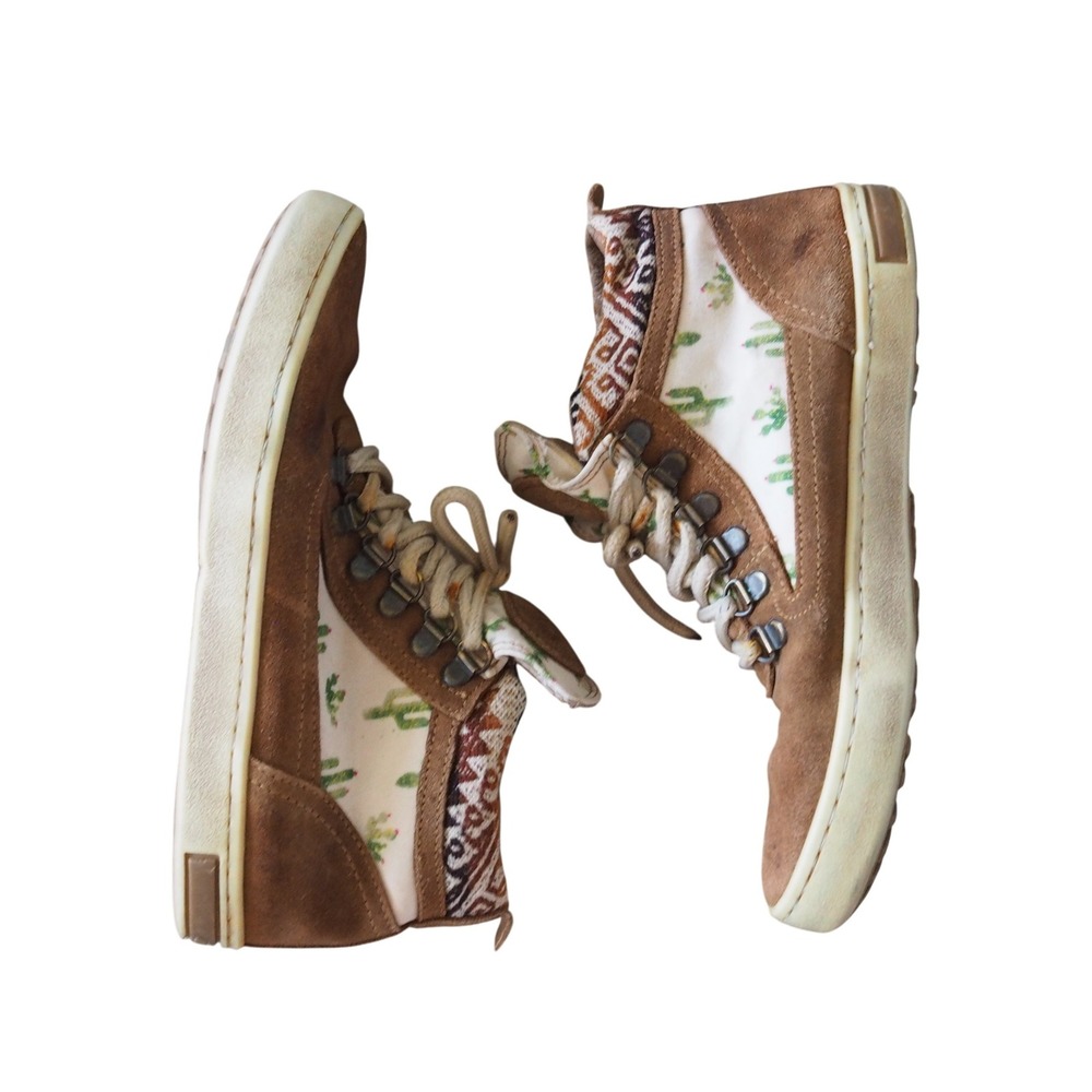 Inkkas Prickly Camping Boot Shoes Size 8 Cactus Print Tan Suede Southwestern